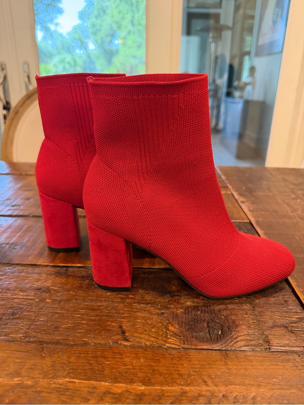 MIA Red Knit Block Heel Ankle Boots
